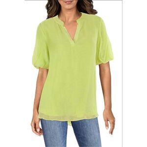 Vince Camuto Green Puff Sleeve Coastal Hues Top Size Small New
